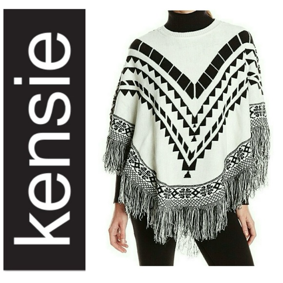 🎅 KENSIE Nordic Poncho Fringe Sweater XS/S NWT $99 - Picture 1 of 13
